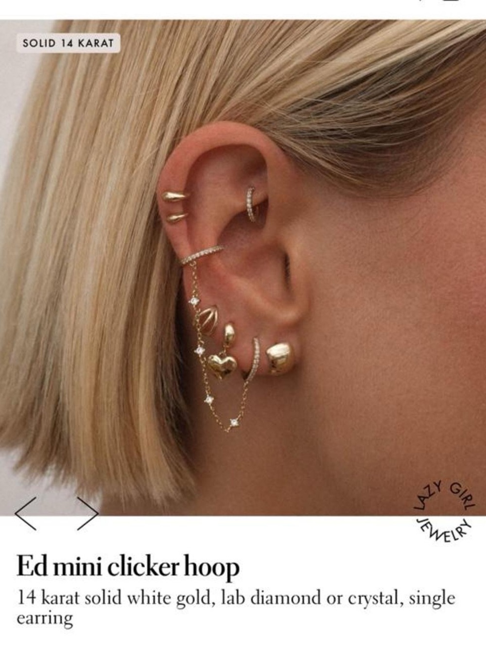 Ed Mini Clicker Hoop Earrings in 14K White Gold with Lab Diamonds
